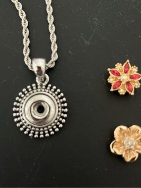 Magnolia and Vine Interchangeable Sunburst Snap Pendant Necklace - Silver